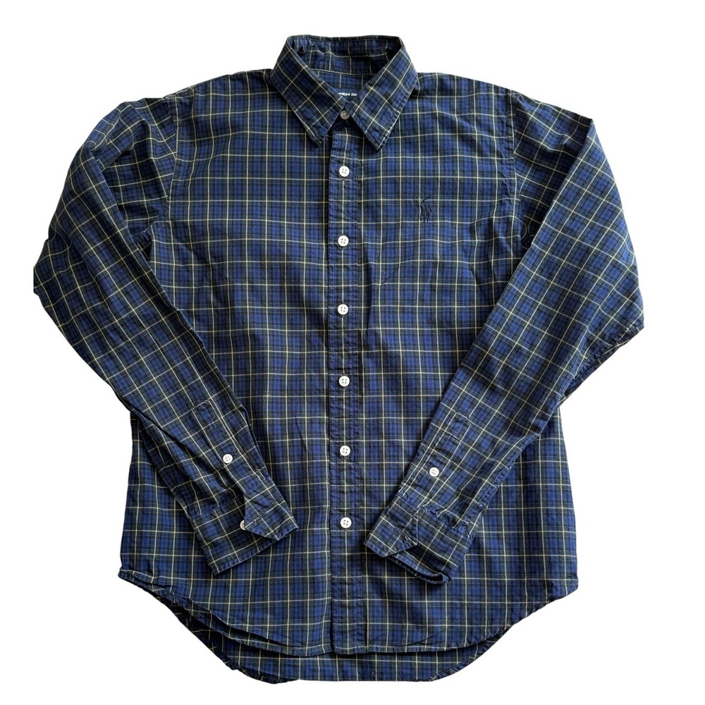 Ralph Lauren Sport Boys Shirt 8 Plaid Windowpane Blue Yellow Long Sleeve Button